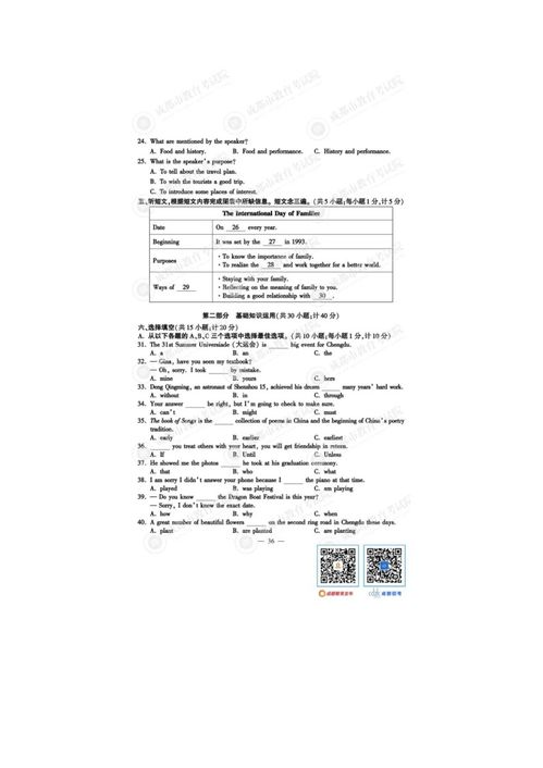 2023年四川成都中考英语真题及答案解析 助力教学设备销售与租赁行业的语言能力提升